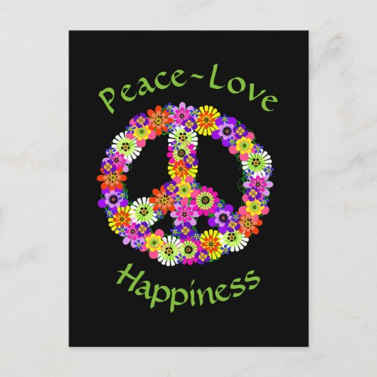 Peace Sign Floral Peace Love Happiness Briefkaart (Voorkant)