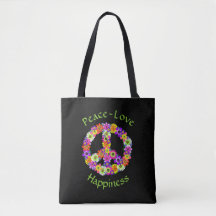Peace Sign Floral Peace Love Happiness Canvas tas