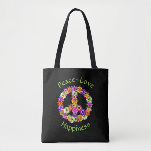 Peace Sign Floral Peace Love Happiness Canvas tas (Voorkant)