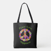 Peace Sign Floral Peace Love Happiness Canvas tas (Achterkant)
