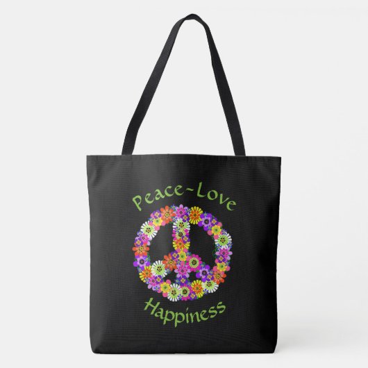 Peace Sign Floral Peace Love Happiness Canvas tas (Voorkant)
