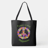 Peace Sign Floral Peace Love Happiness Canvas tas (Achterkant)