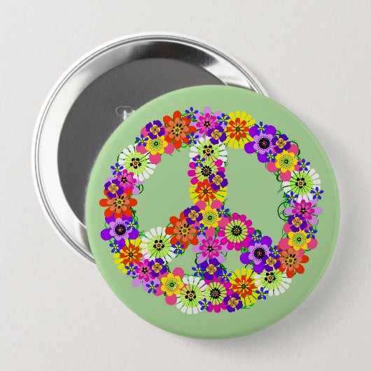 Peace Sign Floral Ronde Button 4,0 Cm (Voorkant /achterkant)