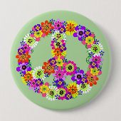 Peace Sign Floral Ronde Button 4,0 Cm (Voorkant)