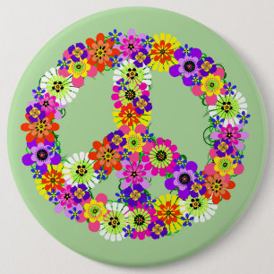 Peace Sign Floral Ronde Button 6,0 Cm