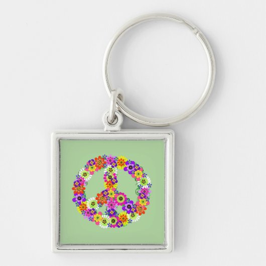 Peace Sign Floral Sleutelhanger (Voorkant)