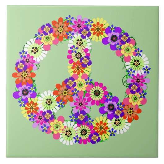 Peace Sign Floral Tegeltje (Voorkant)
