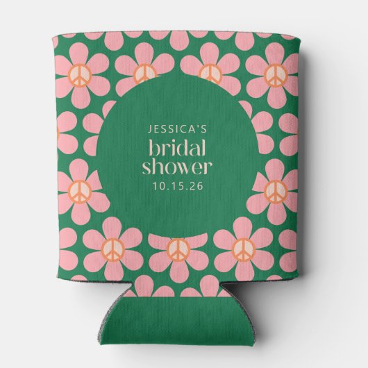 Peace Sign Flower Green Roze Custom Vrijgezellenfe Blikjeskoeler (Achterkant)