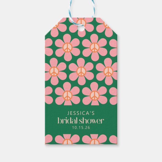 Peace Sign Flower Green Roze Custom Vrijgezellenfe Cadeaulabel (Voorkant)