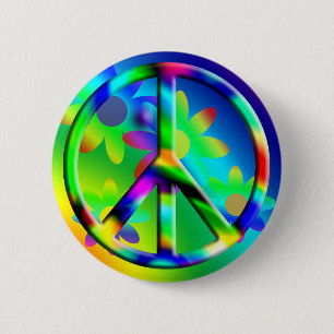 Peace Sign Flower Power Hippie-Button Ronde Button 5,7 Cm