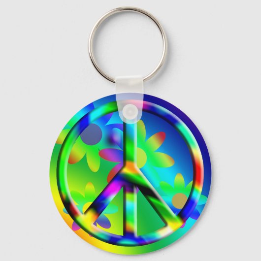 Peace Sign Flower Power Hippie Sleutelhanger (Voorkant)