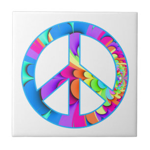Peace Sign Fractal Summer Palette Ceramic Tile Tegeltje