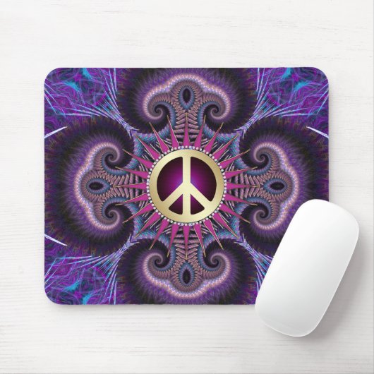 Peace Sign Groovy Fractals Paars Mousepad Muismat (Met muis)