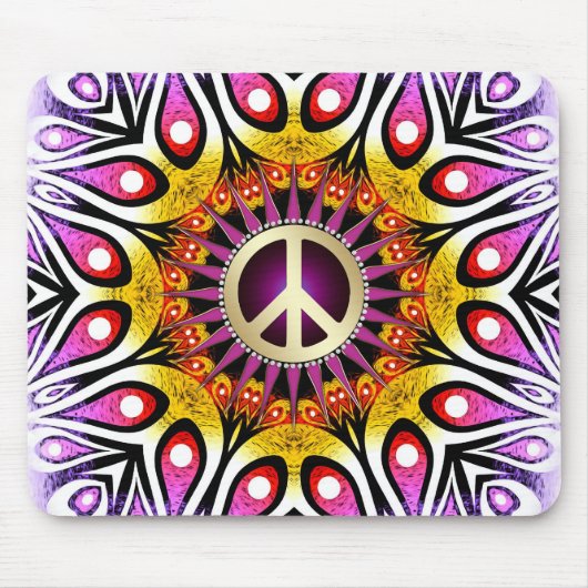 Peace Sign Groovy Paars roze Mousepad Muismat (Voorkant)