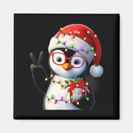 Peace Sign Hand Penguin Santa Christmas Penguin Pa Magneet (Voorkant)
