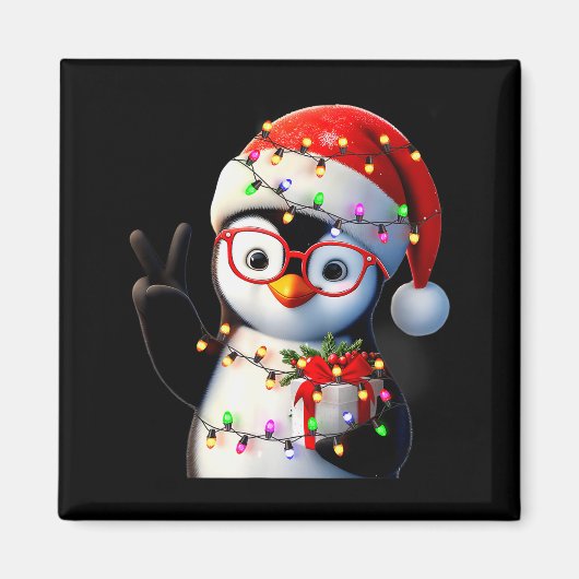 Peace Sign Hand Penguin Santa Christmas Penguin Pa Magneet (Voorkant)