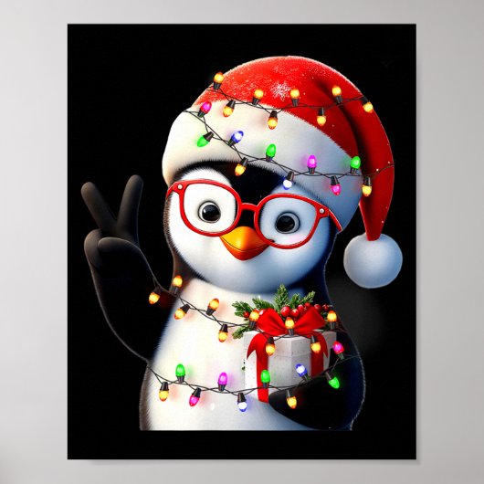 Peace Sign Hand Penguin Santa Christmas Penguin Pa Poster (Voorkant)