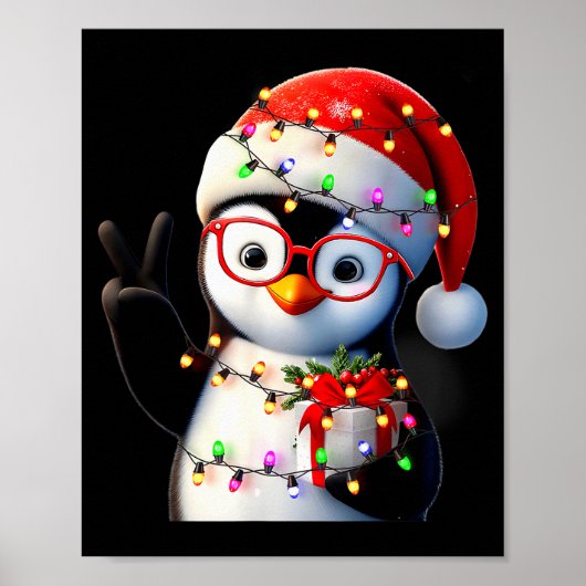 Peace Sign Hand Penguin Santa Christmas Penguin Pa Poster (Voorkant)