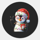 Peace Sign Hand Penguin Santa Christmas Penguin Pa Ronde Sticker (Voorkant)