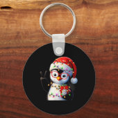 Peace Sign Hand Penguin Santa Christmas Penguin Pa Sleutelhanger (Voorkant)