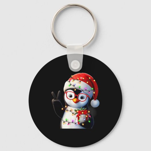 Peace Sign Hand Penguin Santa Christmas Penguin Pa Sleutelhanger (Voorkant)