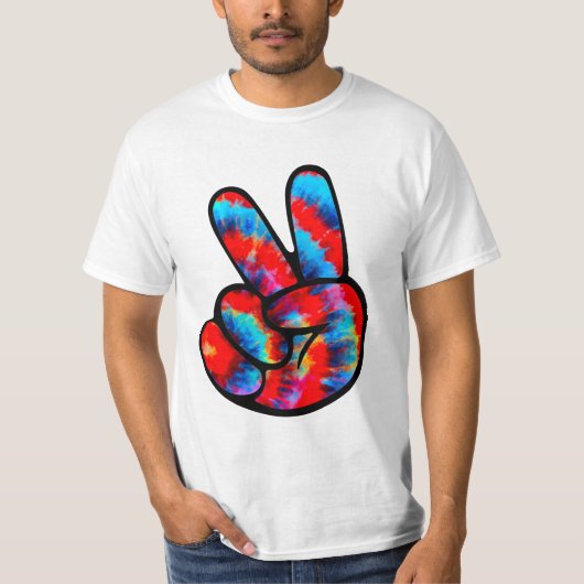Peace Sign Hand Red Blue Tie Dye T-shirt (Voorkant)