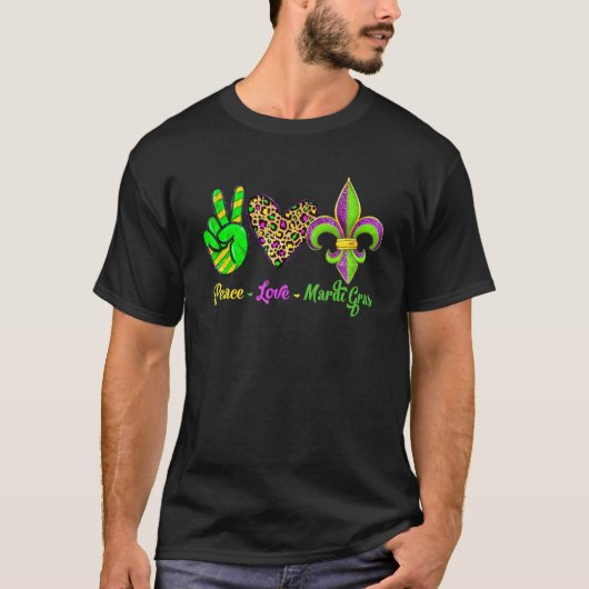 Peace Sign Heart Fleur De Lys Peace Love Mardi Gra T-shirt (Voorkant)