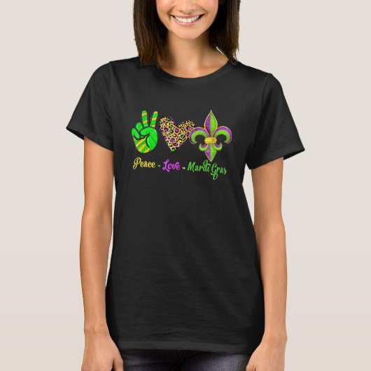Peace Sign Heart Fleur De Lys Peace Love Mardi Gra T-shirt (Voorkant)