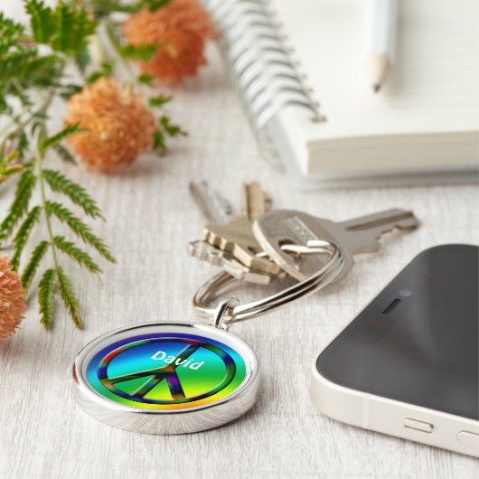 Peace Sign Hippie - Gepersonaliseerd Sleutelhanger (Zijkant)