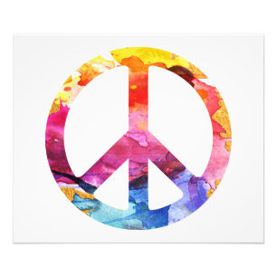 Peace Sign Hippie Girl 70s Watercolor Art Foto Afdruk