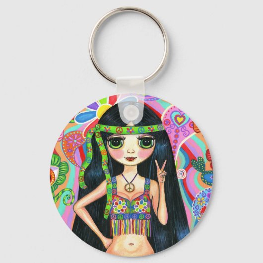 Peace Sign Hippie Girl-Sleutelhanger Sleutelhanger (Voorkant)