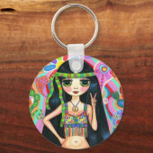 Peace Sign Hippie Girl-Sleutelhanger Sleutelhanger (Voorkant)