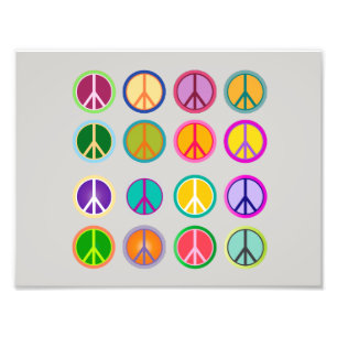 Peace Sign Hippie Popart, 70th, 1970 Foto Afdruk