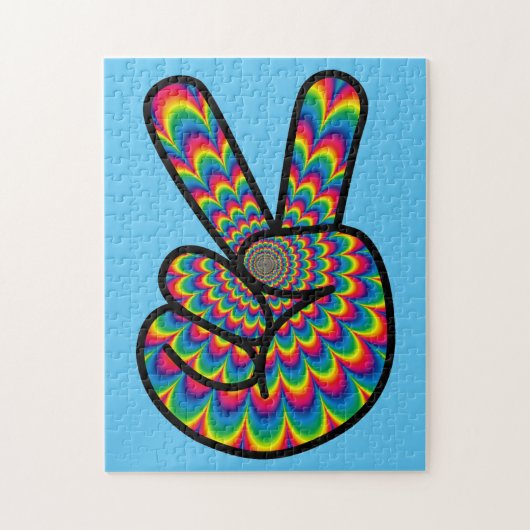 PEACE SIGN HIPPIE PSYCHEDELIC COLORS JIGSAW PUZZLE LEGPUZZEL (Verticaal)
