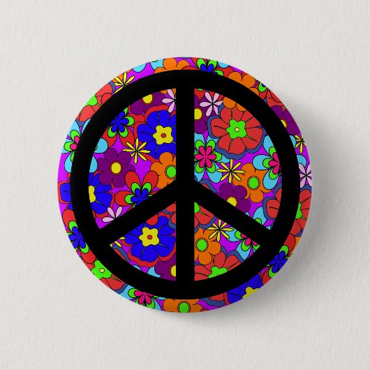 Peace Sign Hippy Flowers Retro Ronde Button 5,7 Cm (Voorkant)