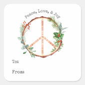Peace Sign Joy Love Rustige kerst naar Vierkante Sticker (Voorkant)