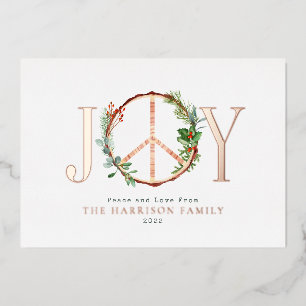 Peace Sign Joy Love Rustige Kerstmis Folie Uitnodiging