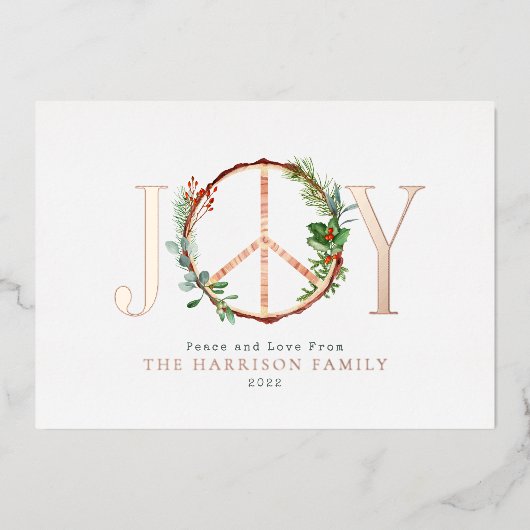 Peace Sign Joy Love Rustige Kerstmis Folie Uitnodiging (Voorkant)