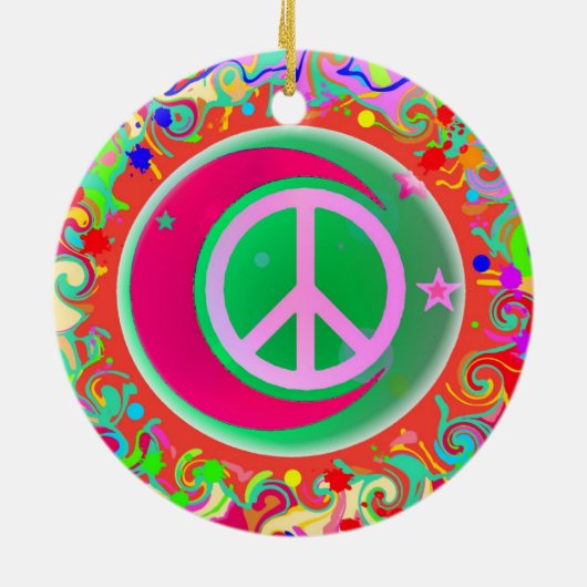 Peace Sign-kerstmis Keramisch Ornament (Achterkant)