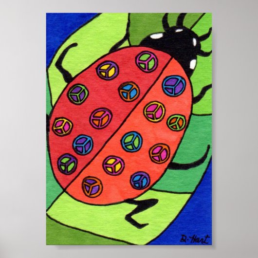 Peace Sign Ladybug Mini Folk Art Poster (Voorkant)