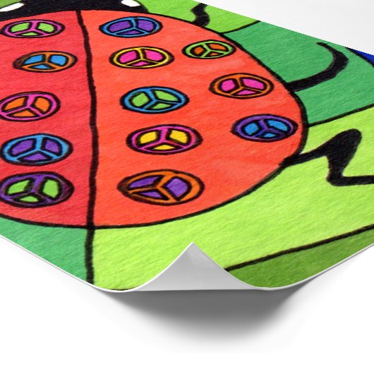 Peace Sign Ladybug Mini Folk Art Poster (Hoek)