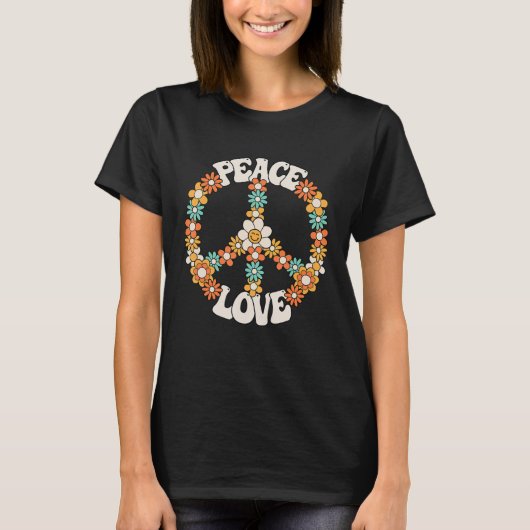 Peace Sign Love 60s 70s Costume Groovy Hippie Them T-shirt (Voorkant)
