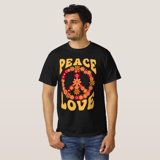 Peace Sign Love 60s 70s Costume Groovy Hippie Them T-shirt (Voorkant volledig)