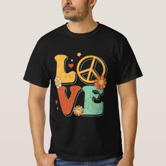 Peace Sign Love 60s 70s Costume Groovy Hippie Them T-shirt (Voorkant)