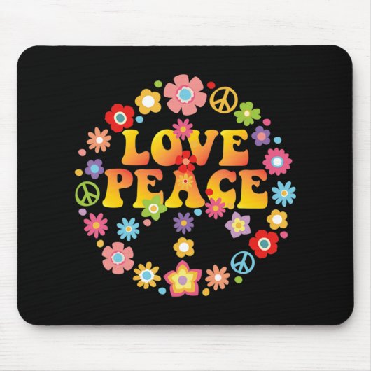 PEACE SIGN LOVE 60s 70s Stropdas Die Hippie Costum Muismat (Voorkant)