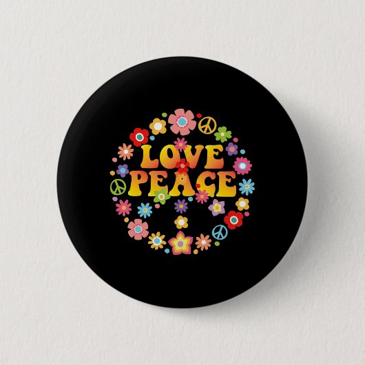 PEACE SIGN LOVE 60s 70s Stropdas Die Hippie Costum Ronde Button 5,7 Cm (Voorkant)