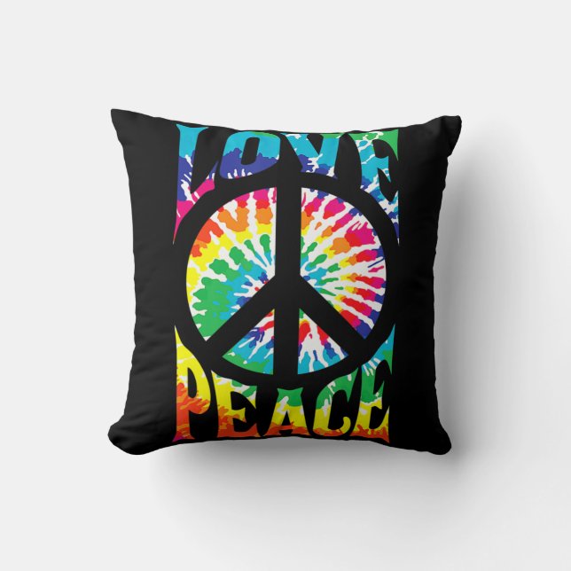 Peace Sign Love 60S 70S Tie Dye Hippie Costume Kussen (Voorkant)