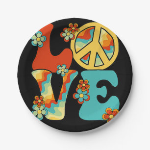 PEACE SIGN LOVE 60s 70s Tie Dye Hippie Halloween C Papieren Bordje
