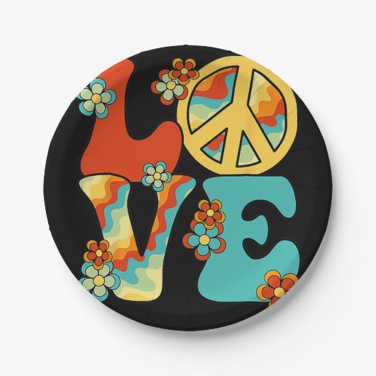 PEACE SIGN LOVE 60s 70s Tie Dye Hippie Halloween C Papieren Bordje (Voorkant)