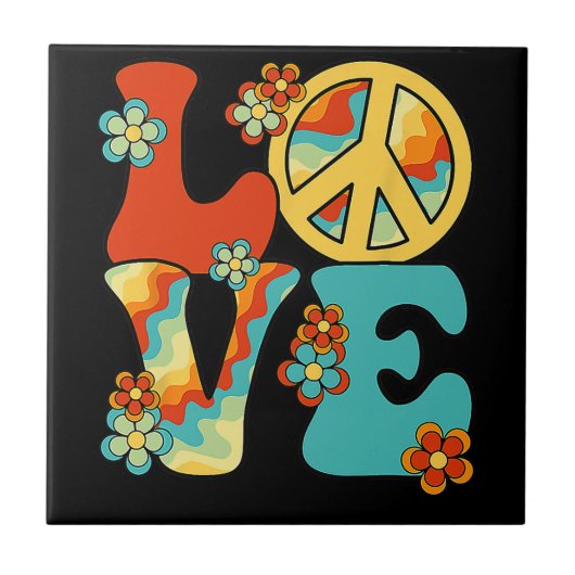 PEACE SIGN LOVE 60s 70s Tie Dye Hippie Halloween C Tegeltje (Voorkant)